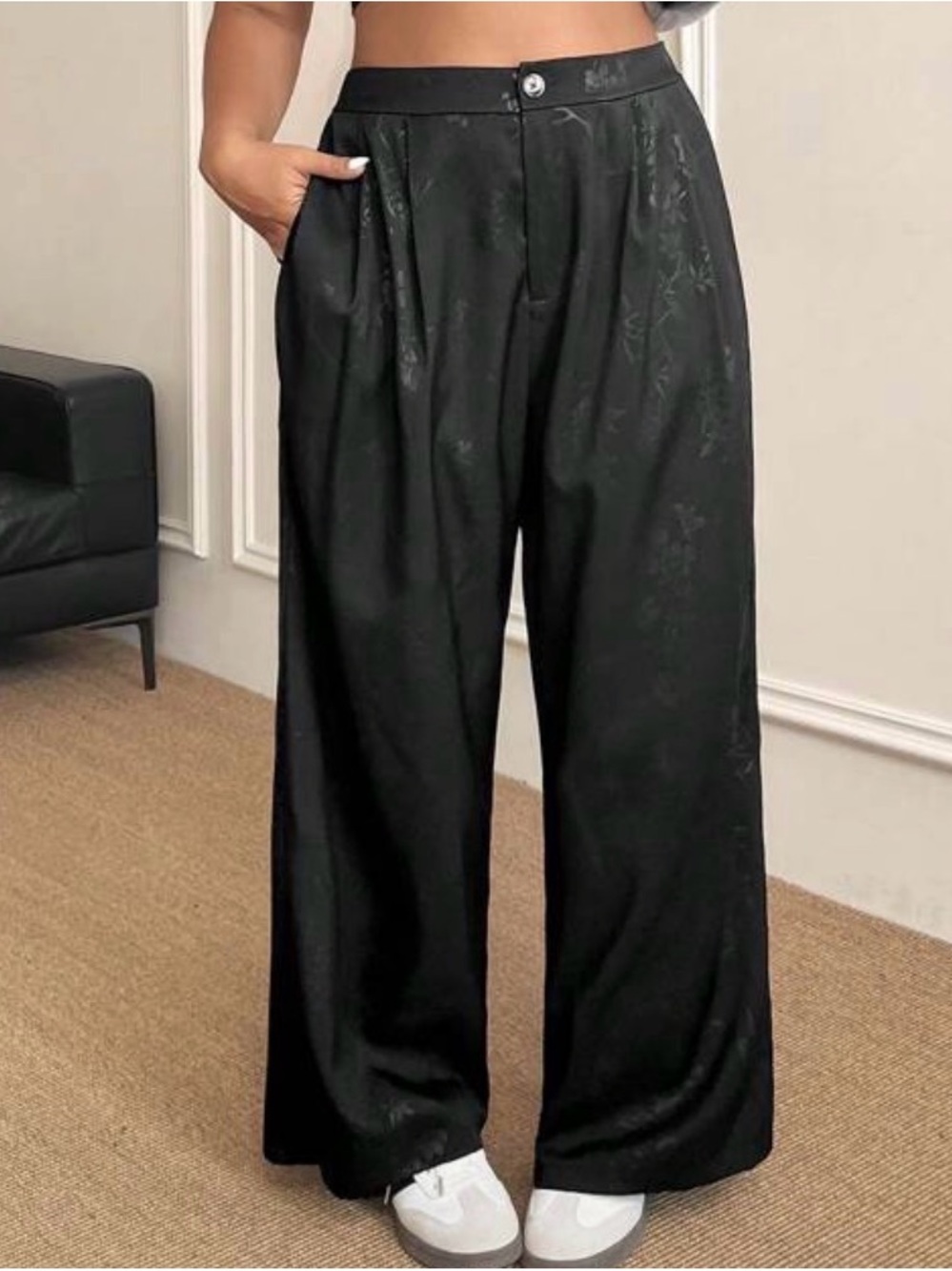SHEIN Black High-Waist Wide-Leg Pants